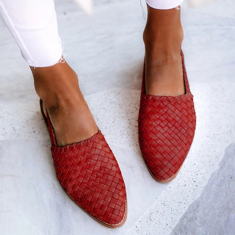 Dana | Woven Leather Pointed-Toe Flat Mules