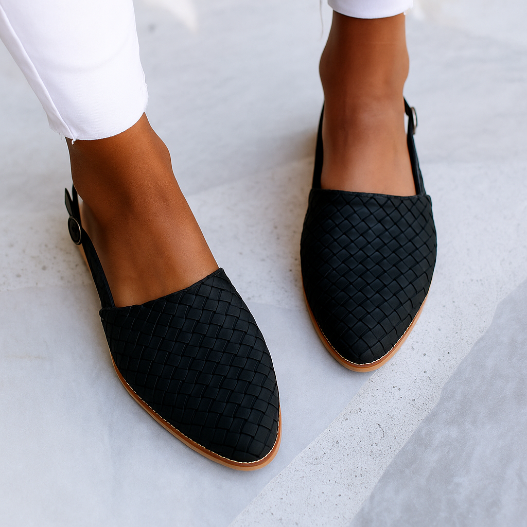 Dana | Woven Leather Pointed-Toe Flat Mules