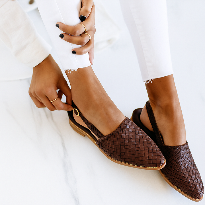 Dana | Woven Leather Pointed-Toe Flat Mules