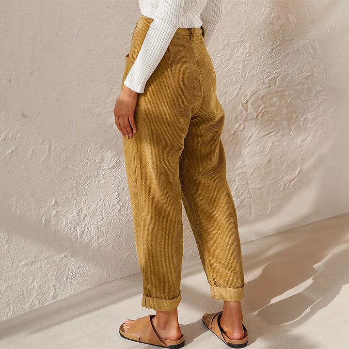 Reese | High Waist Pleated Corduroy Trousers