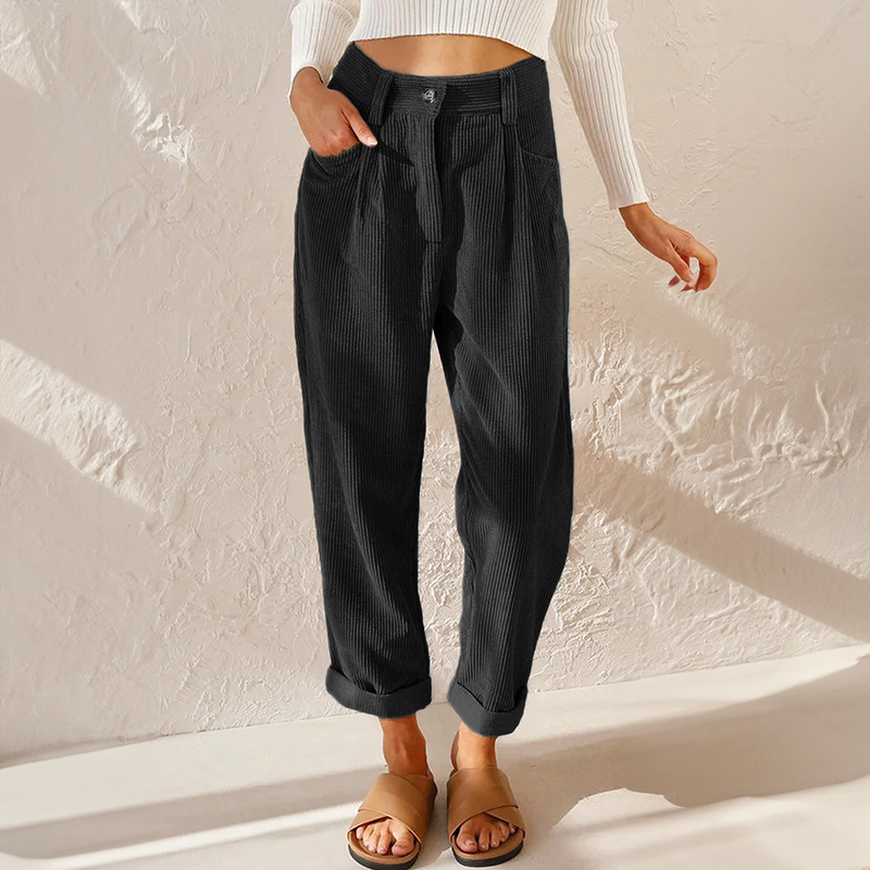 Reese | High Waist Pleated Corduroy Trousers