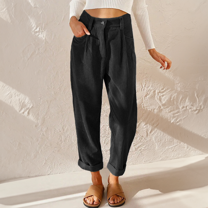 Reese | High Waist Pleated Corduroy Trousers
