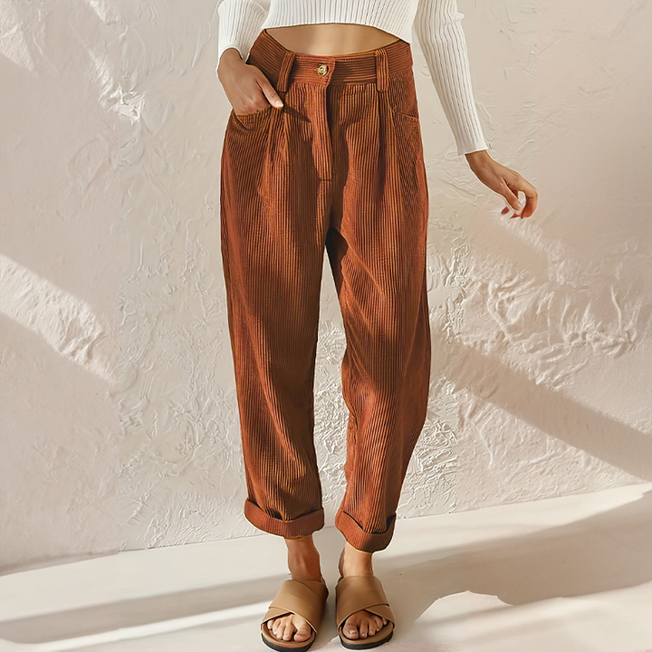 Reese | High Waist Pleated Corduroy Trousers