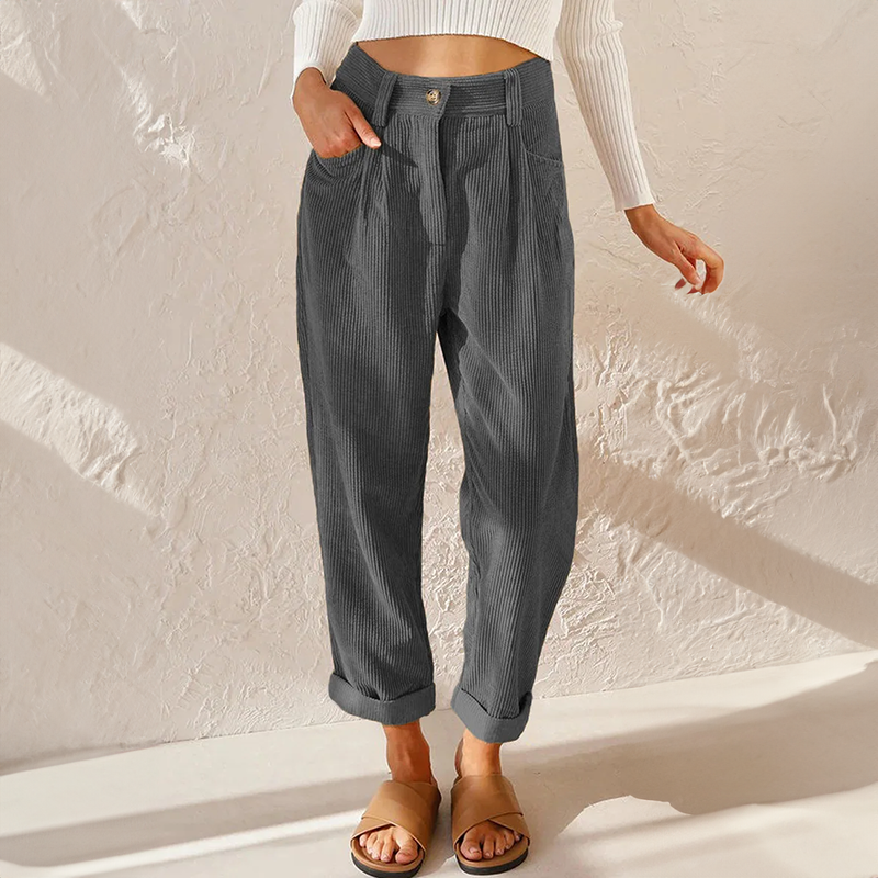 Reese | High Waist Pleated Corduroy Trousers