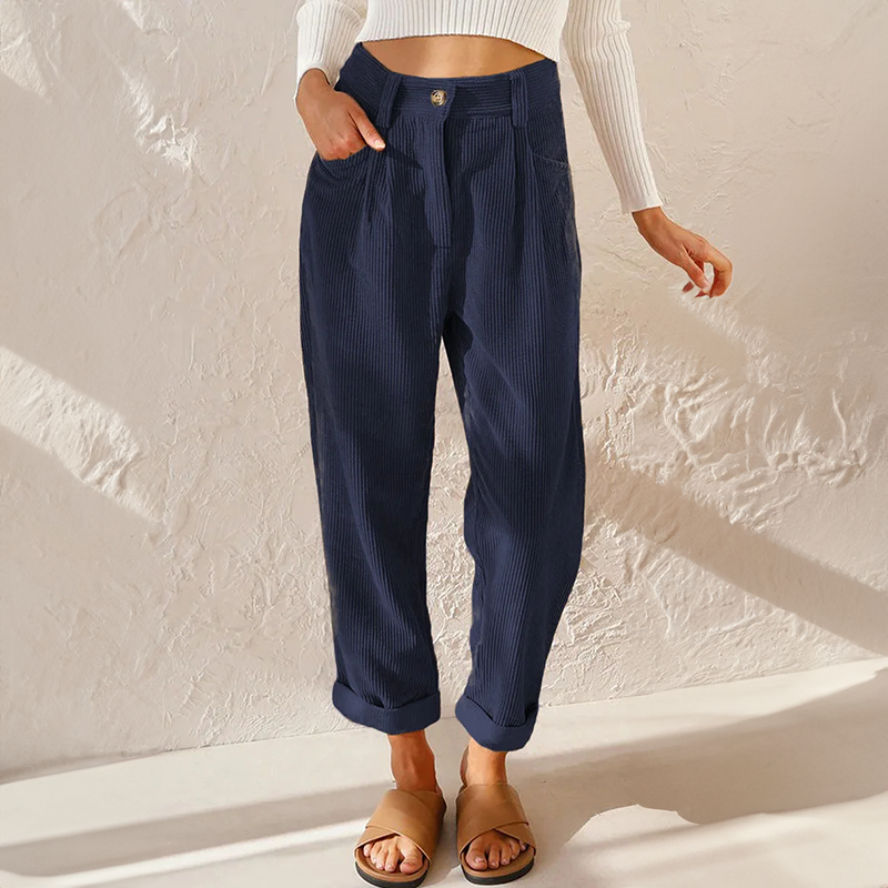 Reese | High Waist Pleated Corduroy Trousers