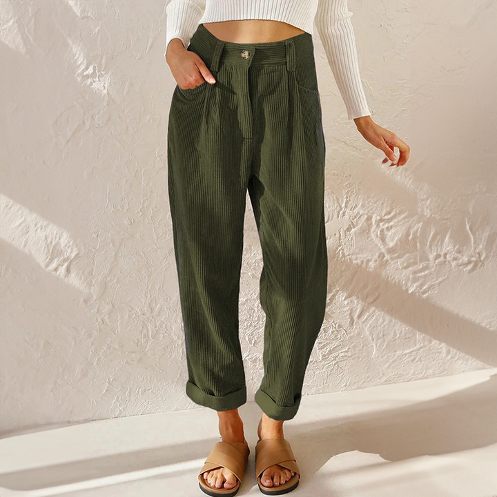 Reese | High Waist Pleated Corduroy Trousers