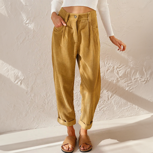 Reese | High Waist Pleated Corduroy Trousers