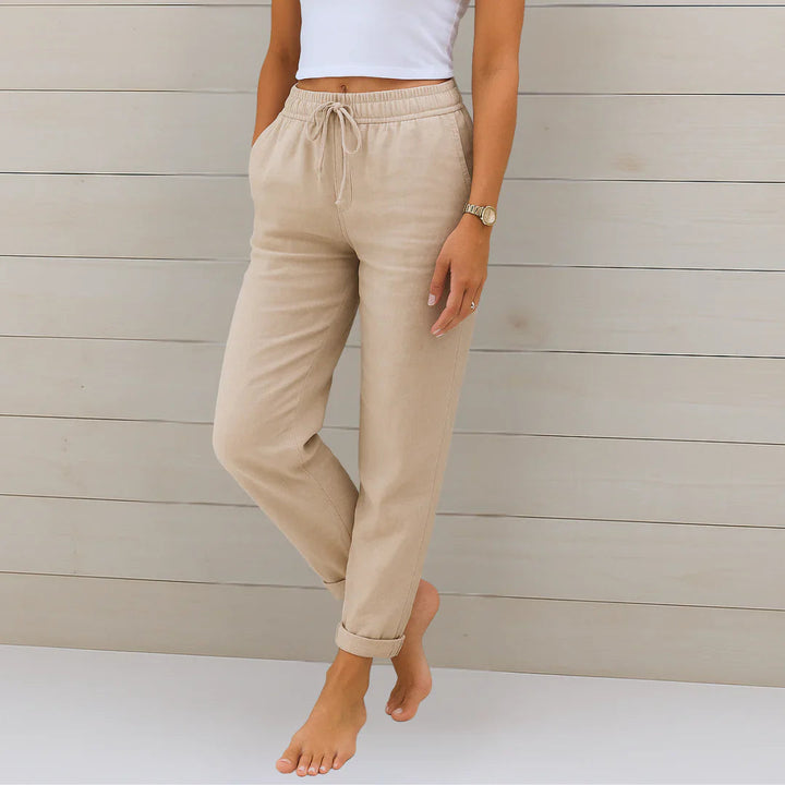 Ellaine | High-Waist Drawstring Linen Stretch Trousers