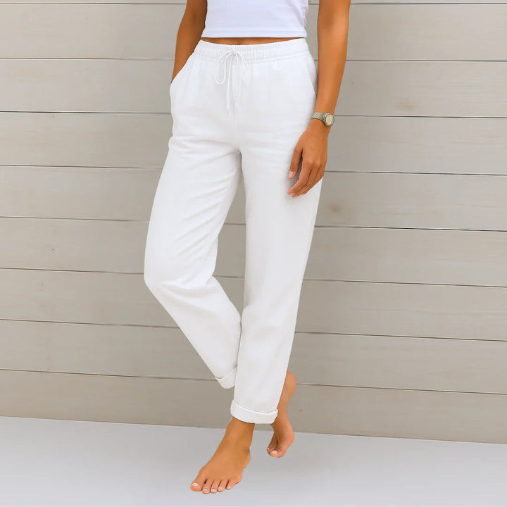 Ellaine | High-Waist Drawstring Linen Stretch Trousers