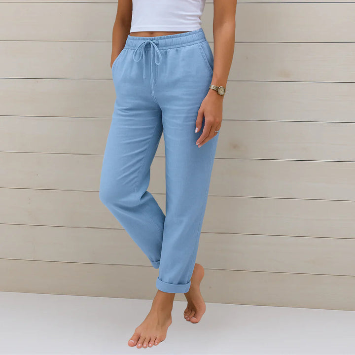 Ellaine | High-Waist Drawstring Linen Stretch Trousers