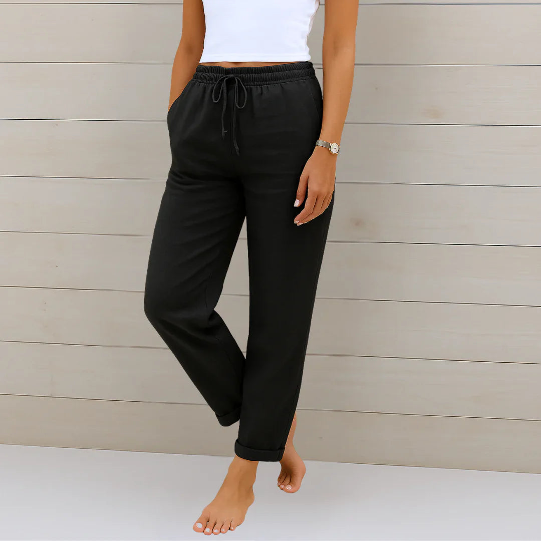 Ellaine | High-Waist Drawstring Linen Stretch Trousers