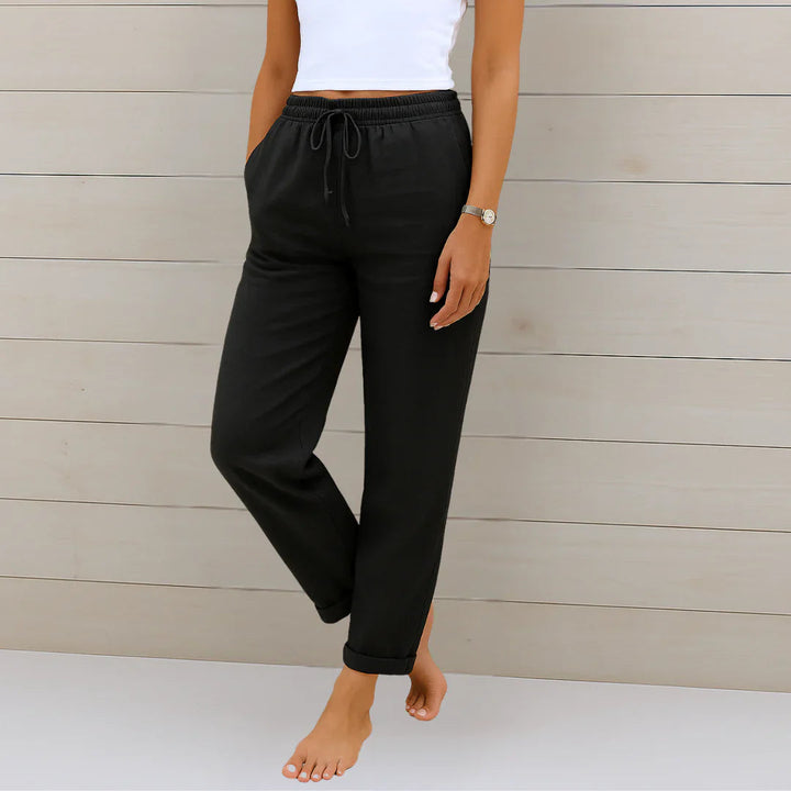 Ellaine | High-Waist Drawstring Linen Stretch Trousers