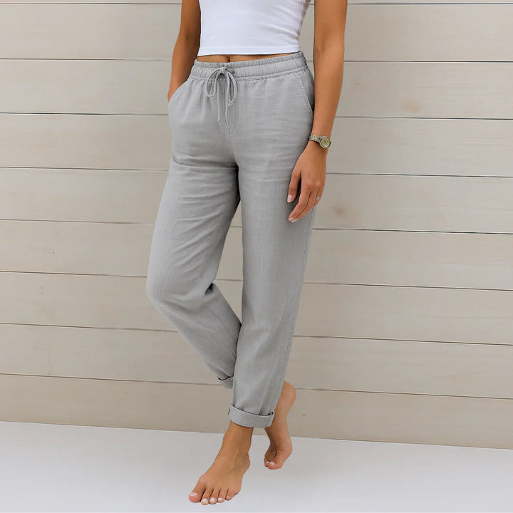 Ellaine | High-Waist Drawstring Linen Stretch Trousers