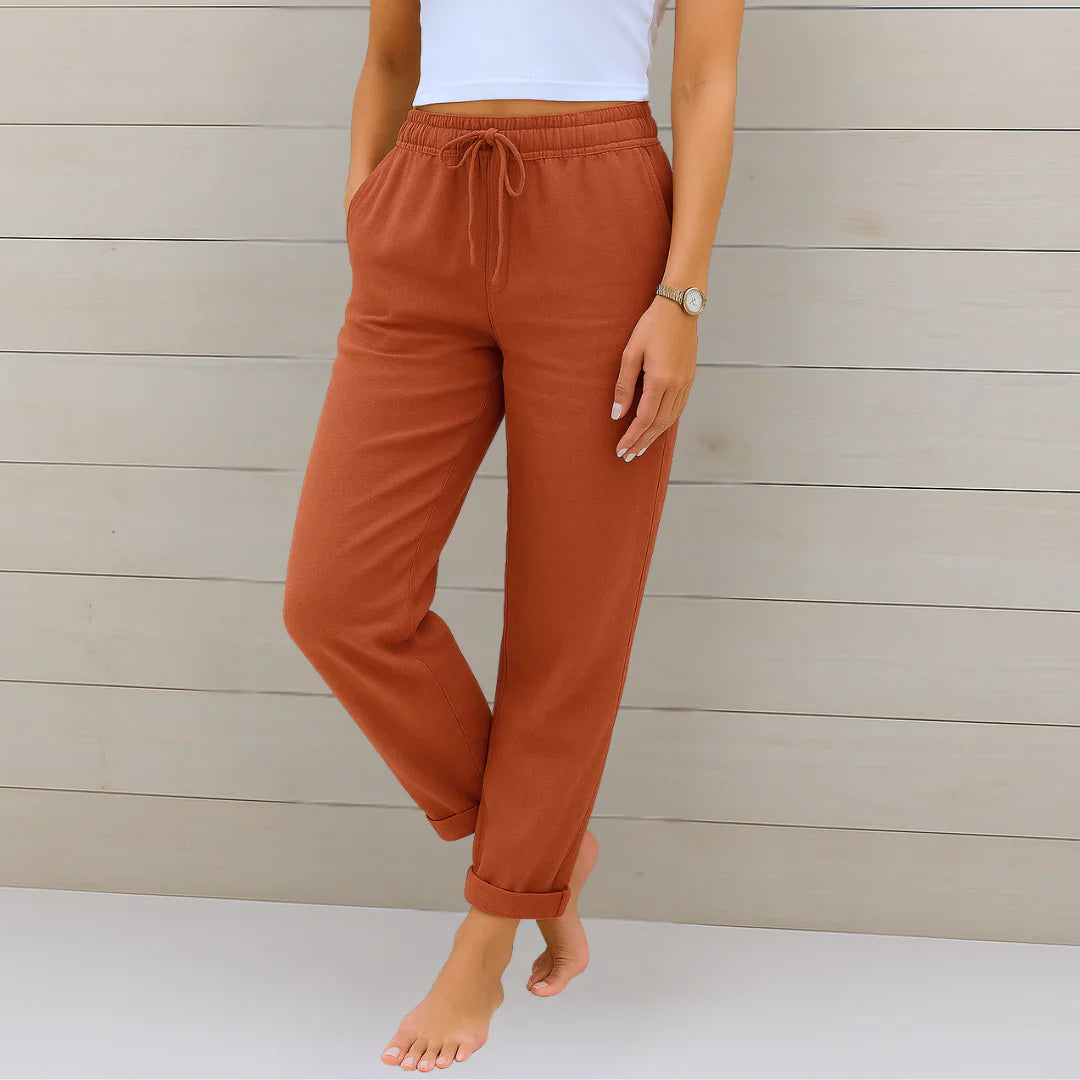 Ellaine | High-Waist Drawstring Linen Stretch Trousers
