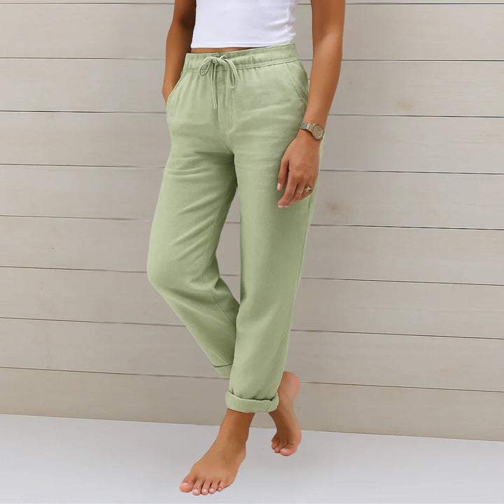 Ellaine | High-Waist Drawstring Linen Stretch Trousers
