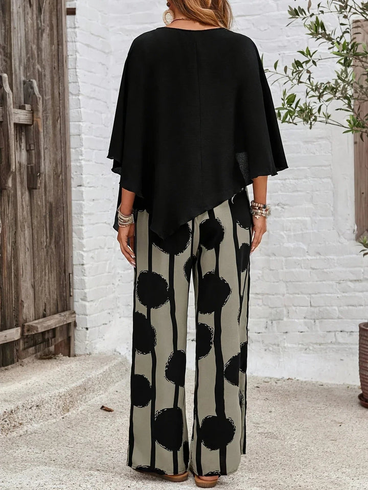 Mila | Batwing Knit Top & Polka Dot Wide-Leg Trousers Set