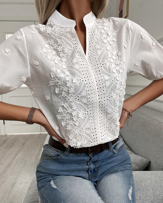 Laura | Women's Embroidered Eyelet Blouse for Effortless Summer Style