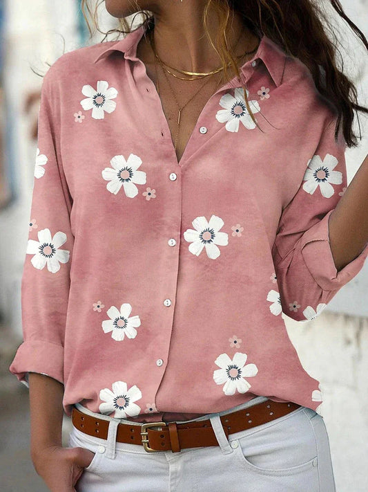 Poppy | Point Collar Floral Print Button-Front Long Sleeve Relaxed Shirt