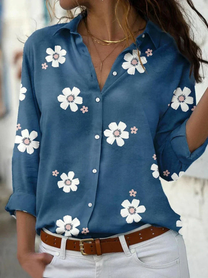 Poppy | Point Collar Floral Print Button-Front Long Sleeve Relaxed Shirt