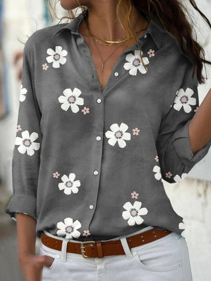 Poppy | Point Collar Floral Print Button-Front Long Sleeve Relaxed Shirt