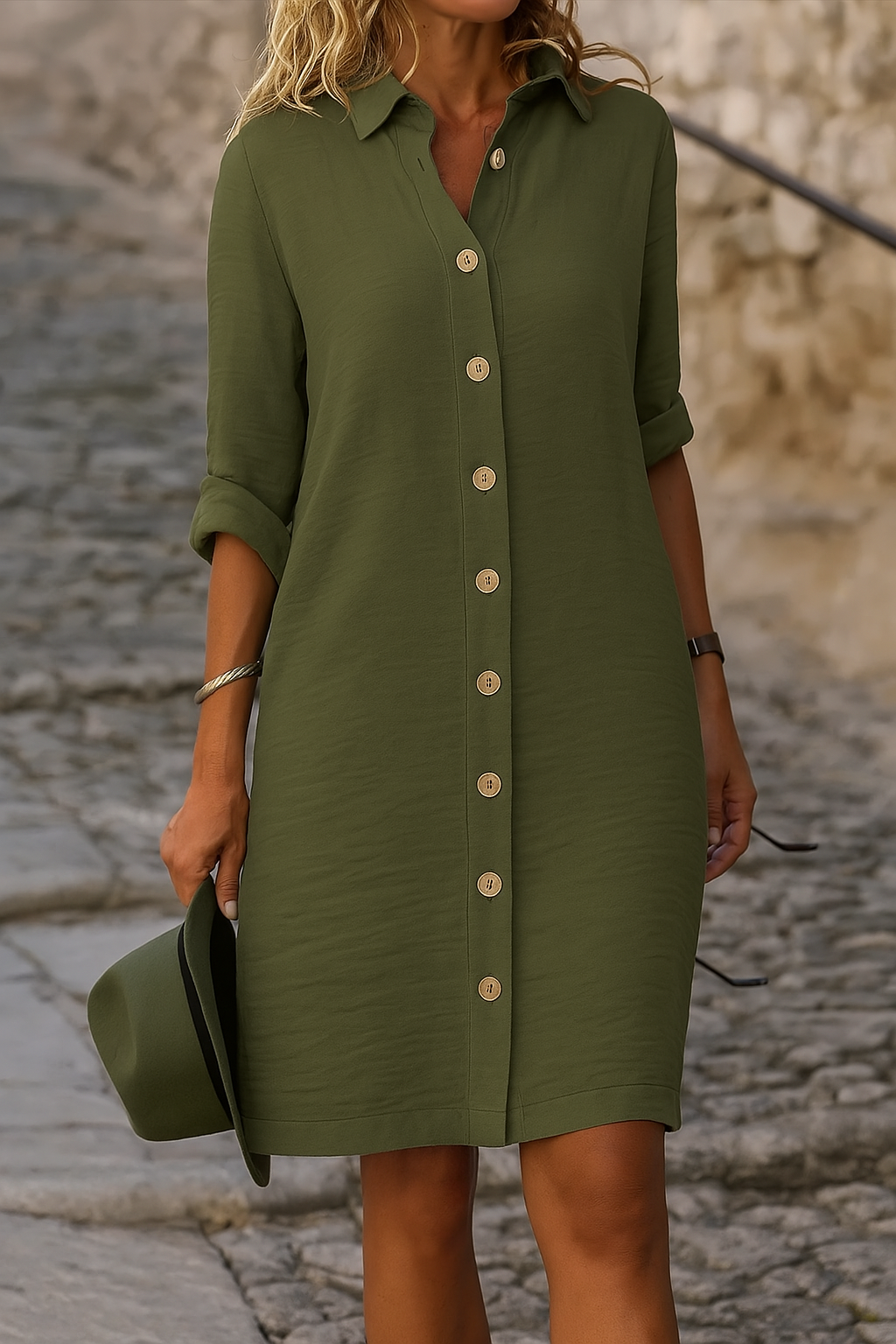 Josette | Button-Front Shirt Midi Dress with Pockets