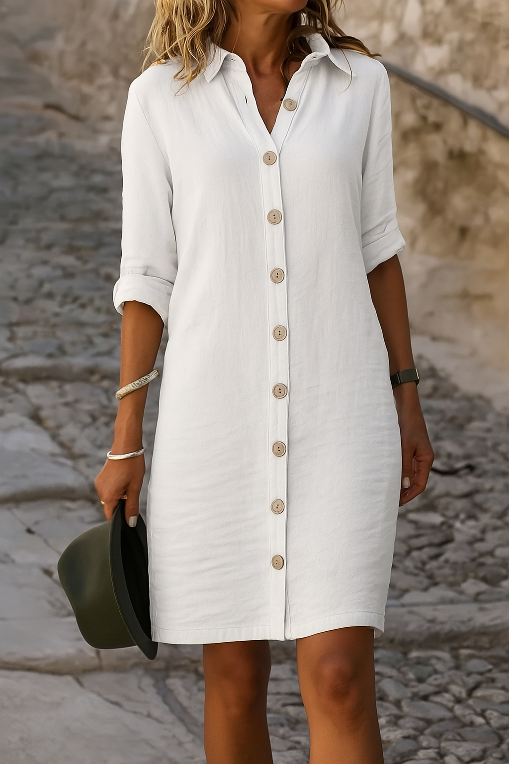 Josette | Button-Front Shirt Midi Dress with Pockets