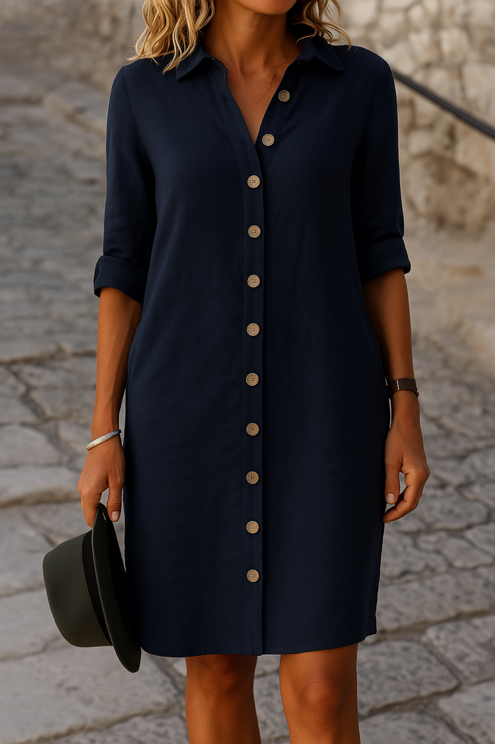 Josette | Button-Front Shirt Midi Dress with Pockets