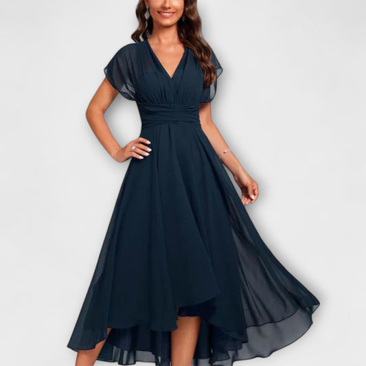 Valentine | Women's Flutter Sleeve High-Low Midi Dress