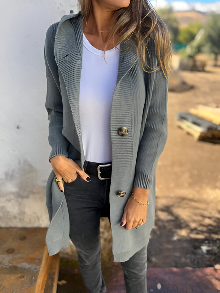 Rosa | Longline Hooded Knit Cardigan with Pockets