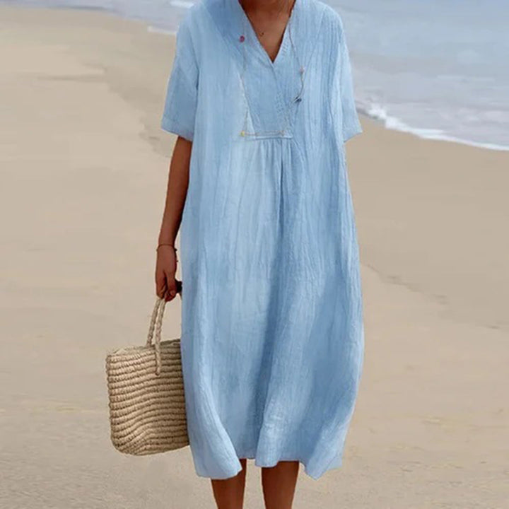 Brisa | V-Neck Short Sleeve Relaxed Linen Maxi Dress