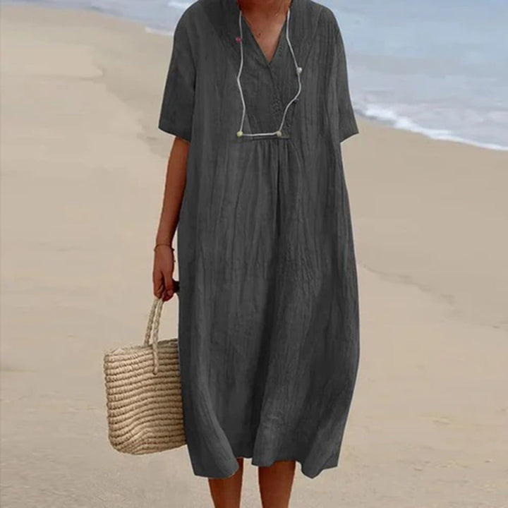Brisa | V-Neck Short Sleeve Relaxed Linen Maxi Dress