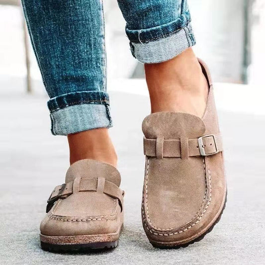 Riva | Suede Buckle Slip-On Clog Mules