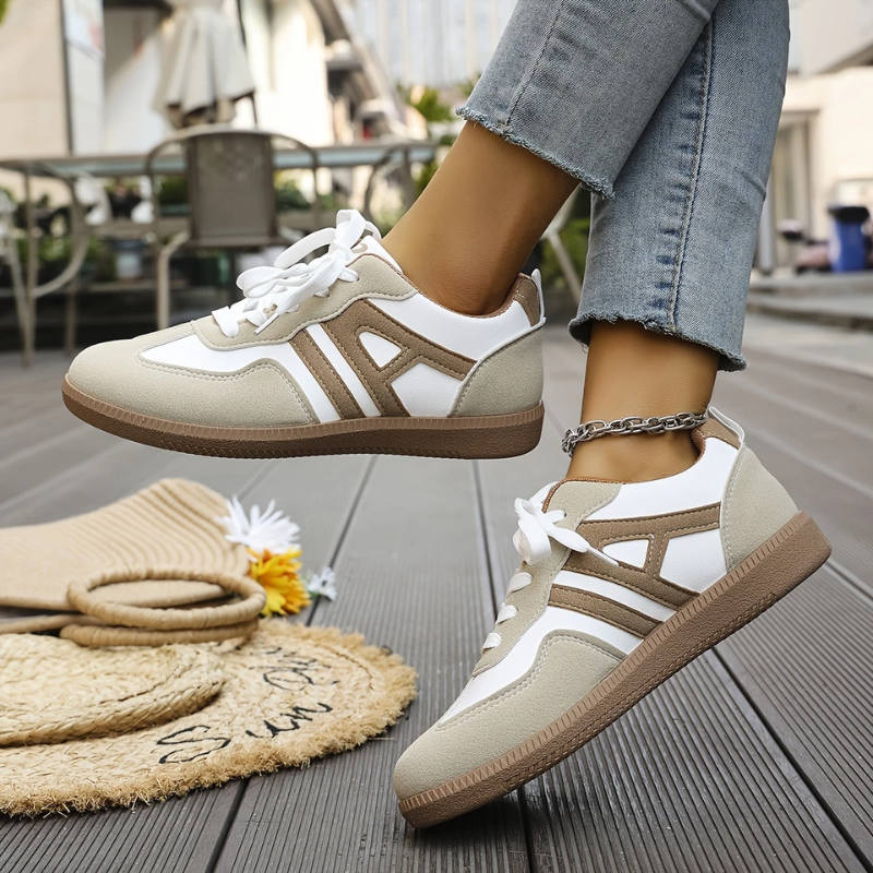 Gabi | Retro Suede Panel Lace-Up Flatform Trainers