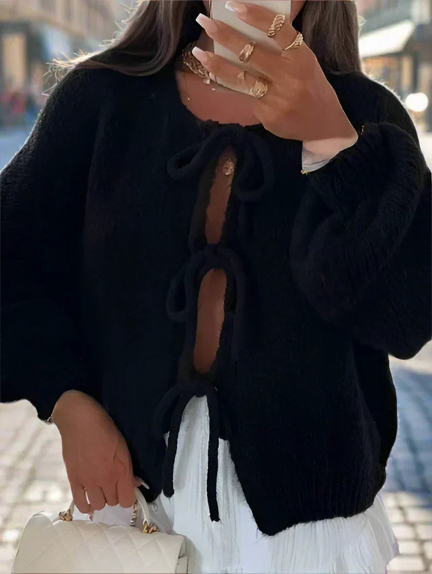 Tilda | Tie-Front V-Neck Batwing Sleeve Fluffy Knit Cardigan