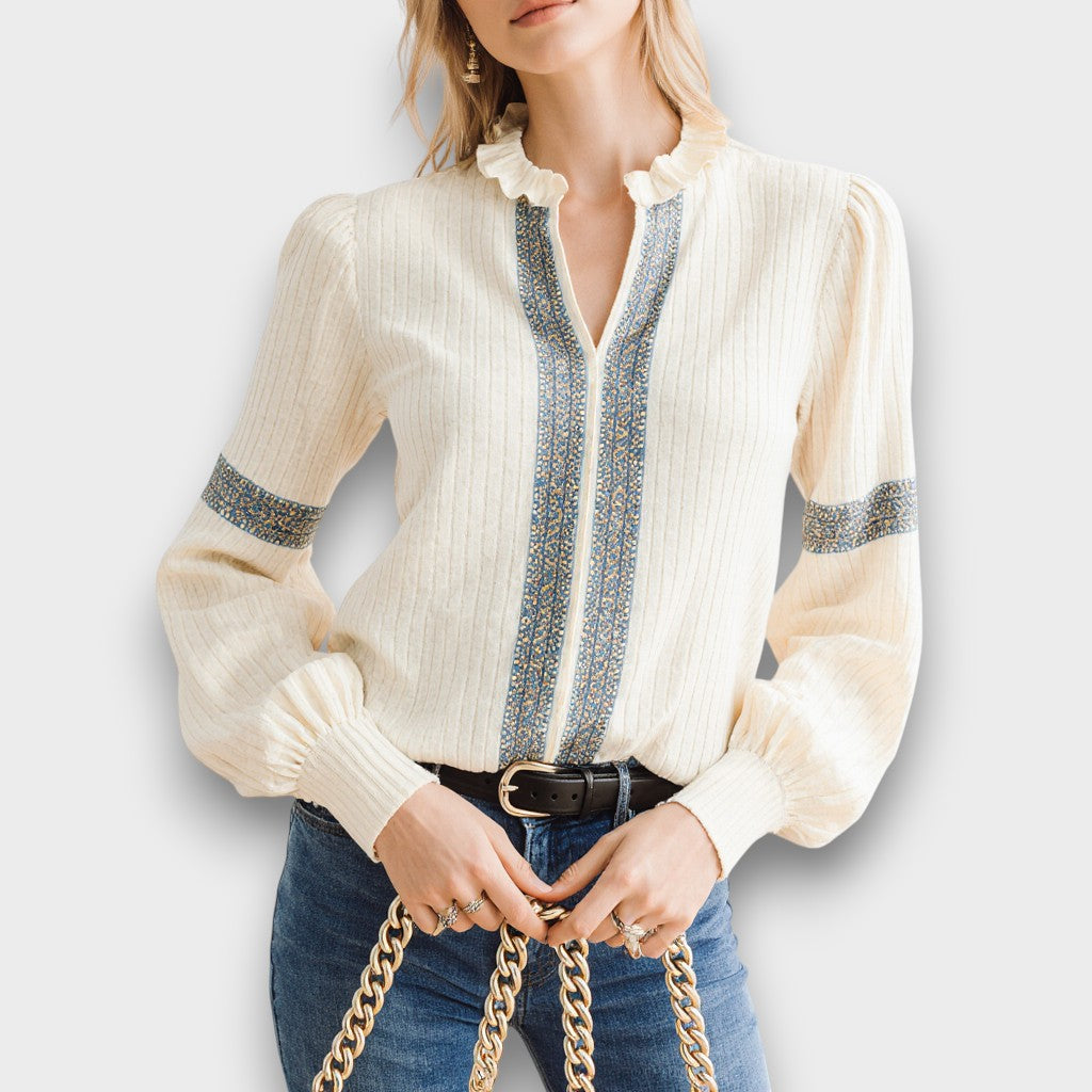 Mirelle Embroidered Ruffle Blouse