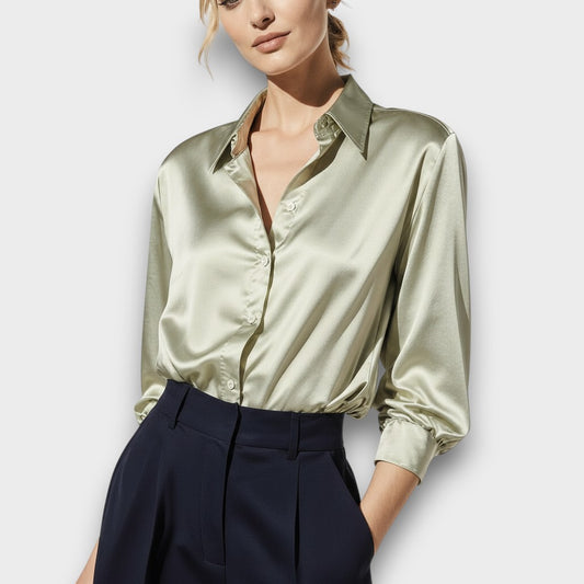 Ella Silk Satin Button-Down Blouse