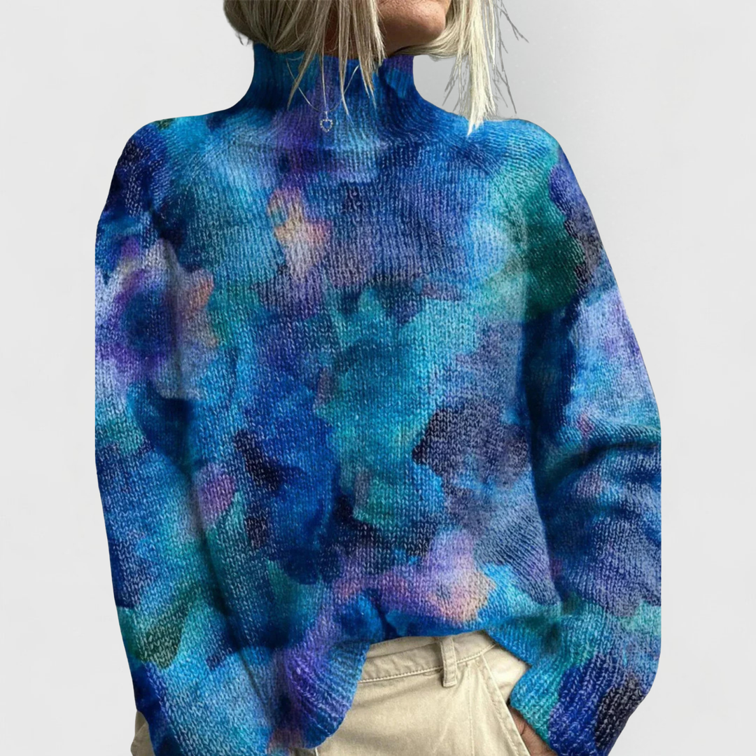 Flora | Floral Tapestry Turtleneck Long Sleeve Knit Sweater