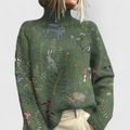 Flora | Floral Tapestry Turtleneck Long Sleeve Knit Sweater
