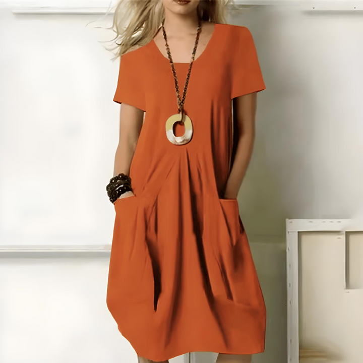 Maisha | V-Neck Gathered Pocket Midi Dress