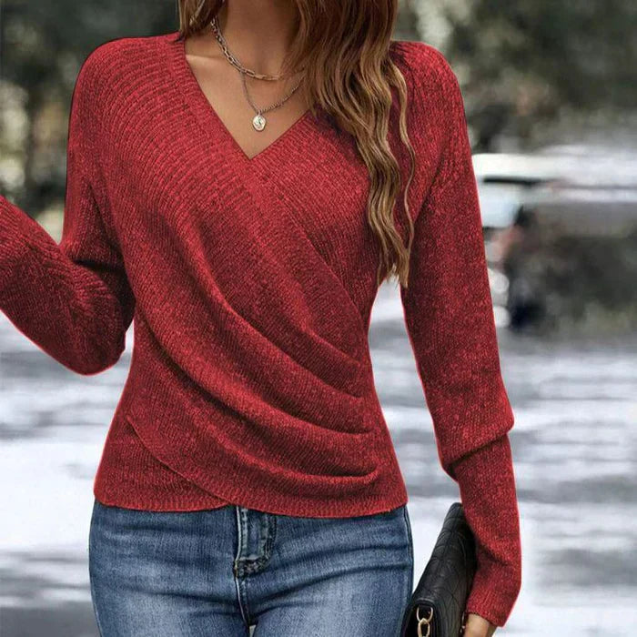 Stella | V-Neck Wrap-Front Long Sleeve Knit Top