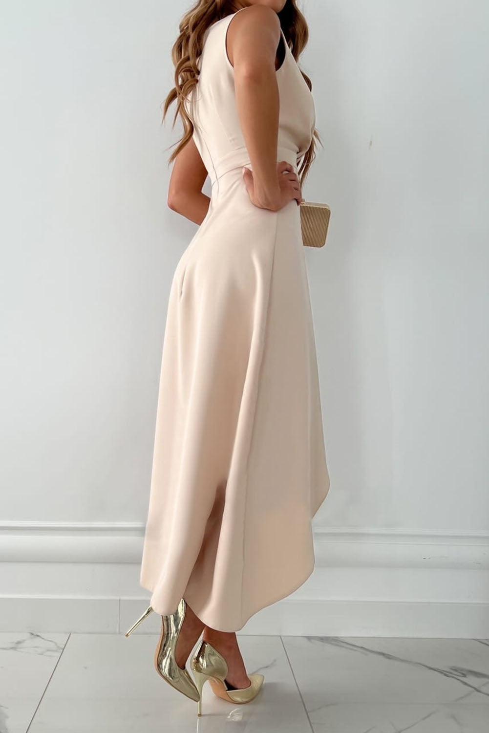 Siren | Wrap V-Neck Asymmetric Ruffle Midi Dress