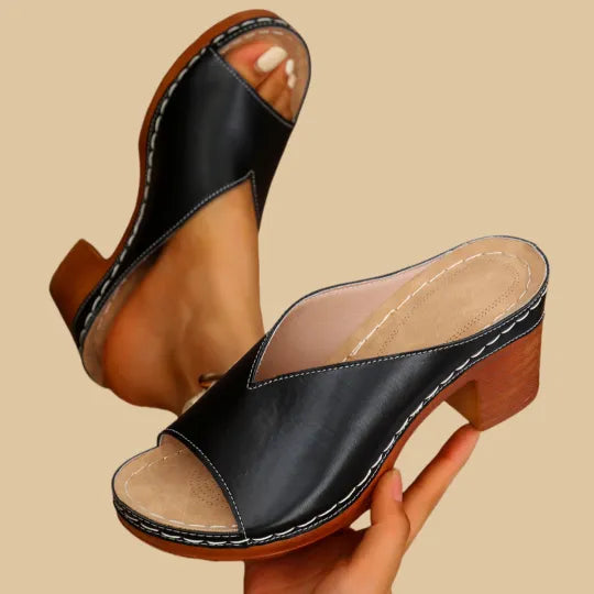 Stella | Metallic Open-Toe Block Heel Platform Mules