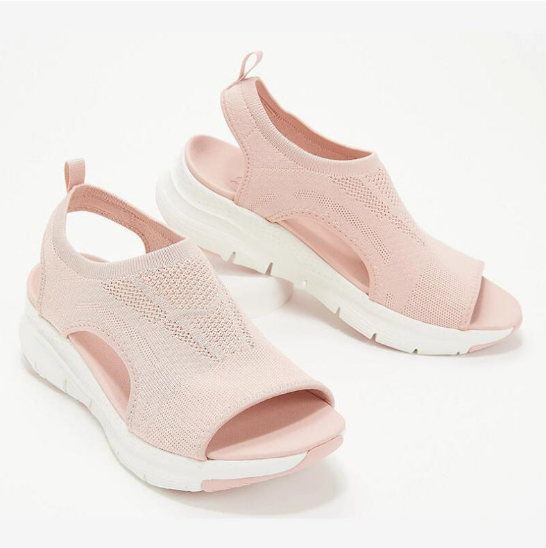 Luna | Open Toe Knit Upper Slip-On Wedge Sandals