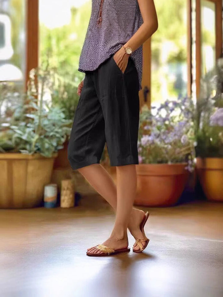 Brielle | Linen Blend Cropped Capri Trousers