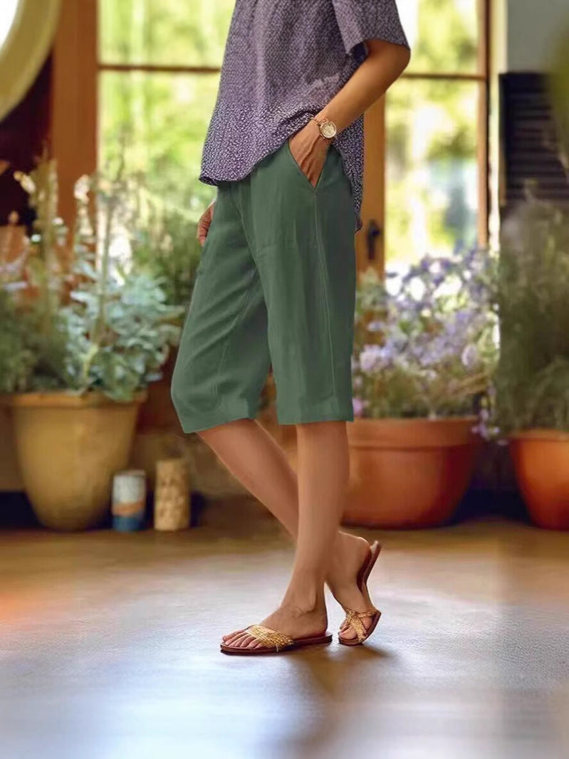Brielle | Linen Blend Cropped Capri Trousers
