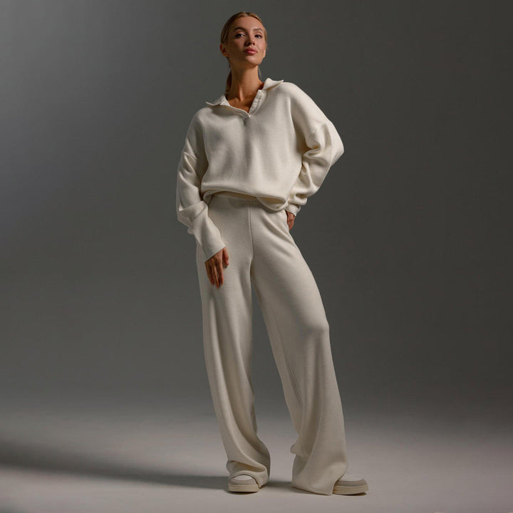 Celeste | Oversized Half-Zip Knit Sweater & Wide-Leg Trousers Set