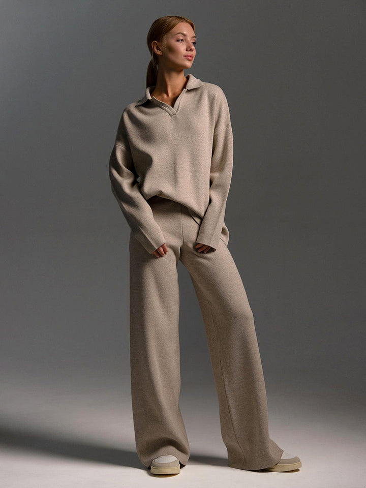 Celeste | Oversized Half-Zip Knit Sweater & Wide-Leg Trousers Set