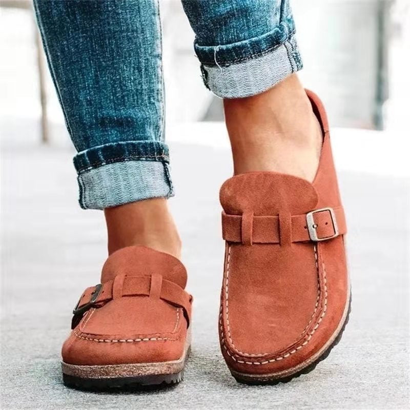 Riva | Suede Buckle Slip-On Clog Mules