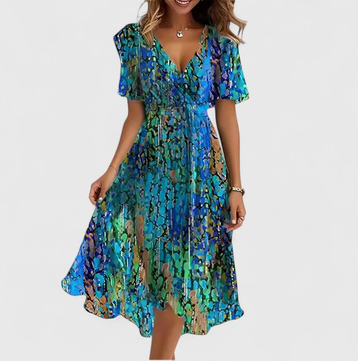 Rosa | Floral Chiffon Puff Sleeve Ruched Waist Midi Dress