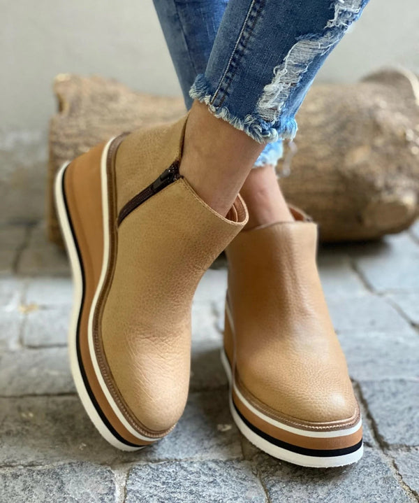 Chloe | Women's Tan Wedge Platform Ankle Boots